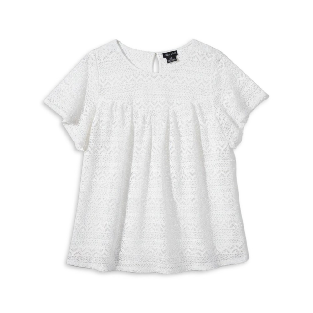City Chic Lace Blouse Womens M White Crochet Flutter Sleeve‎ Boho Top